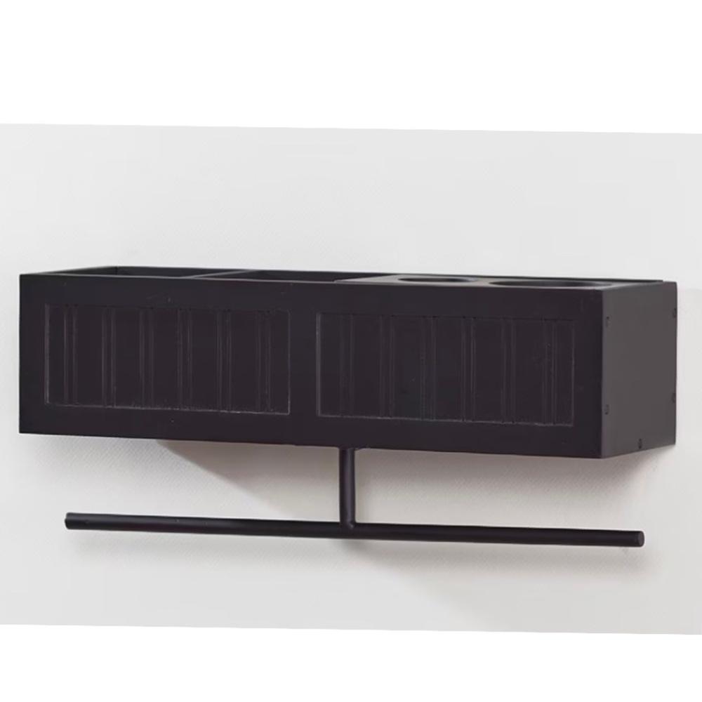 NIB Black Organization Bathroom Wall Shelf with Towel Bar!